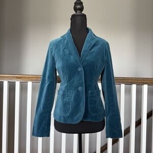 Gap Vtg 90s Indie Velvet Teal Blazer‎ Jacket Lined Preppy Academia Office  Sz 2
